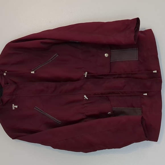 Miss London Burgundy Utility Jacket Womens Medium Hooded Weather-Resistant - Picture 2 of 9